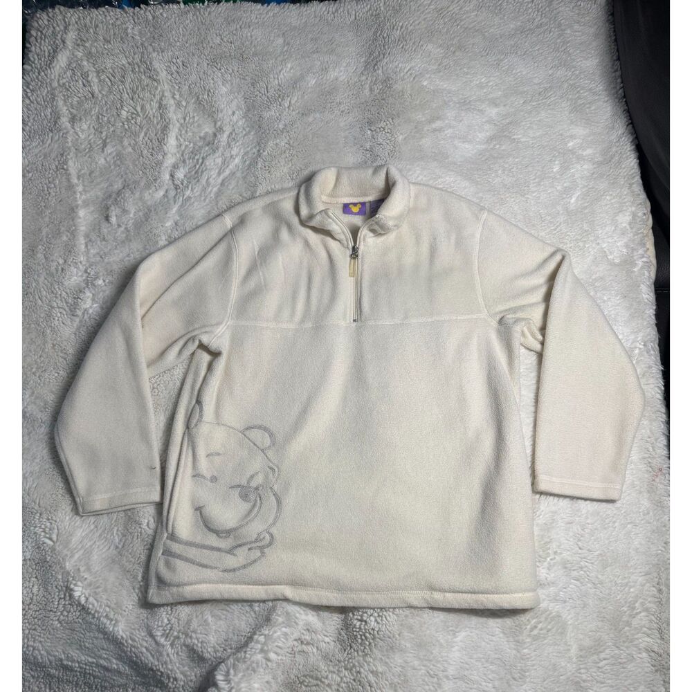 Disney Mickey Mouse Cream Fleece Quarter Zip Pullover Size L Pockets